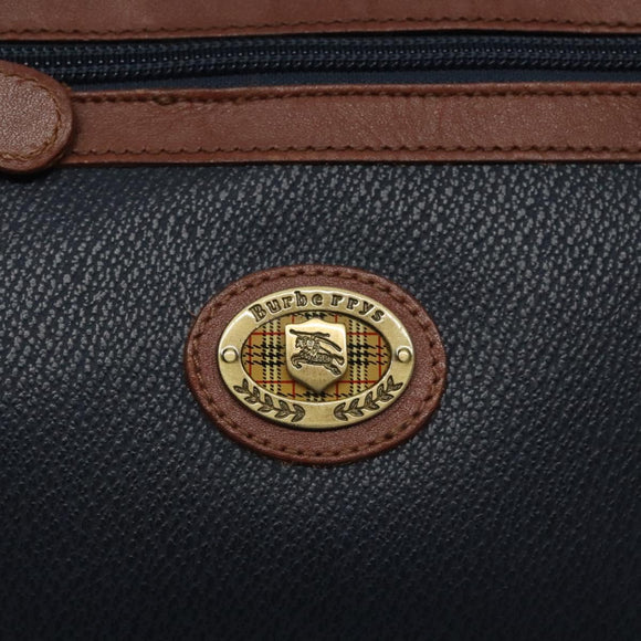 Burberrys Clutch Bag PVC Leather Navy Gold Auth ar13433