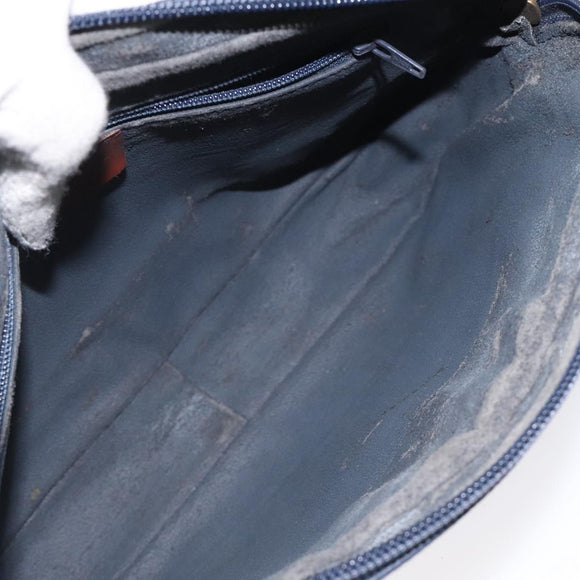 Burberrys Clutch Bag PVC Leather Navy Gold Auth ar13433