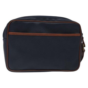 Burberrys Clutch Bag PVC Leather Navy Gold Auth ar13433 - 0