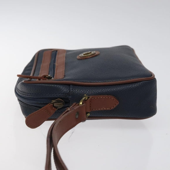 Burberrys Clutch Bag PVC Leather Navy Gold Auth ar13433