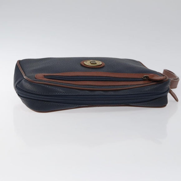 Burberrys Clutch Bag PVC Leather Navy Gold Auth ar13433