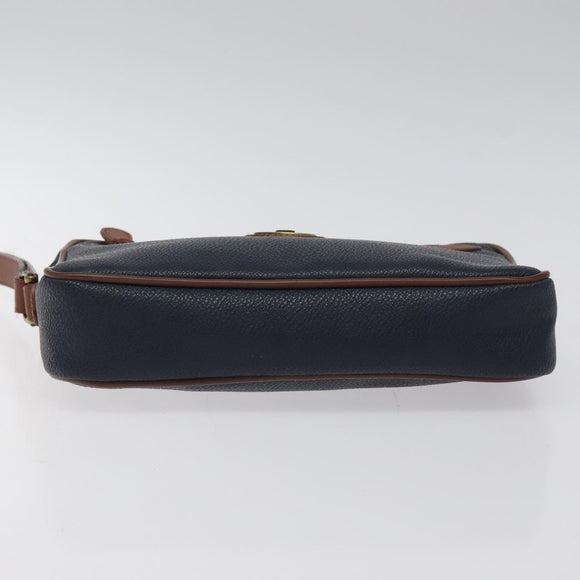 Burberrys Clutch Bag PVC Leather Navy Gold Auth ar13433