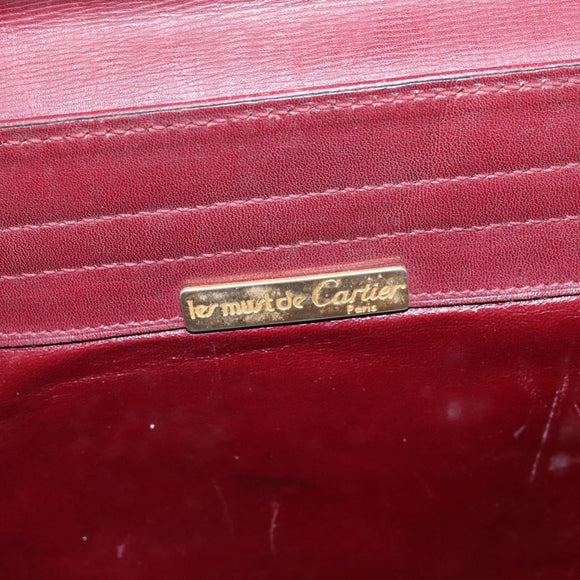 CARTIER Must Line Hand Bag Leather 2way Wine Red Gold Auth ar13434