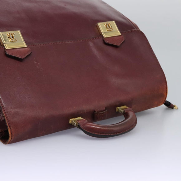 CARTIER Must Line Hand Bag Leather 2way Wine Red Gold Auth ar13434