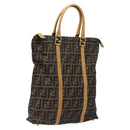 FENDI Zucca Canvas Hand Bag Black Brown gold Auth ar13475-1