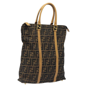 FENDI Zucca Canvas Hand Bag Black Brown gold Auth ar13475