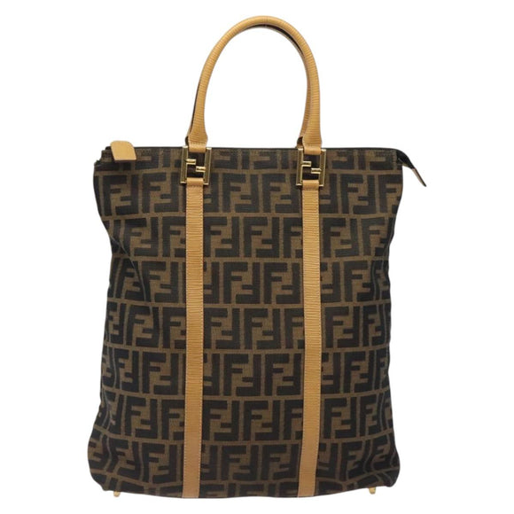 FENDI Zucca Canvas Hand Bag Black Brown gold Auth ar13475