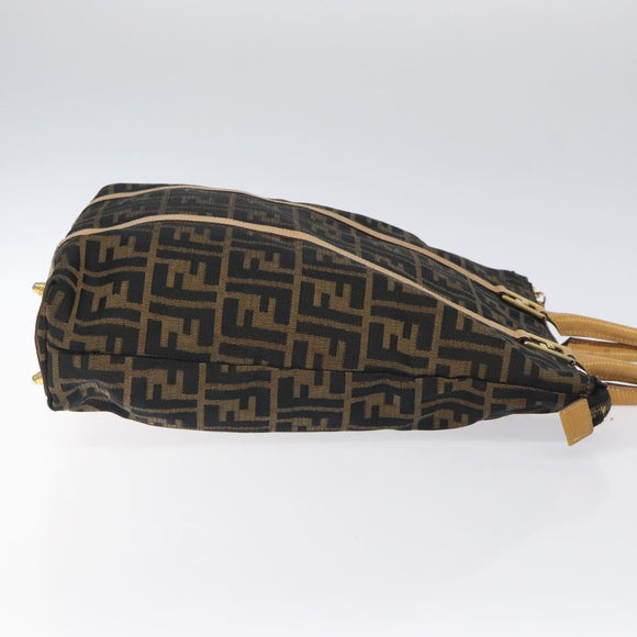 FENDI Zucca Canvas Hand Bag Black Brown gold Auth ar13475
