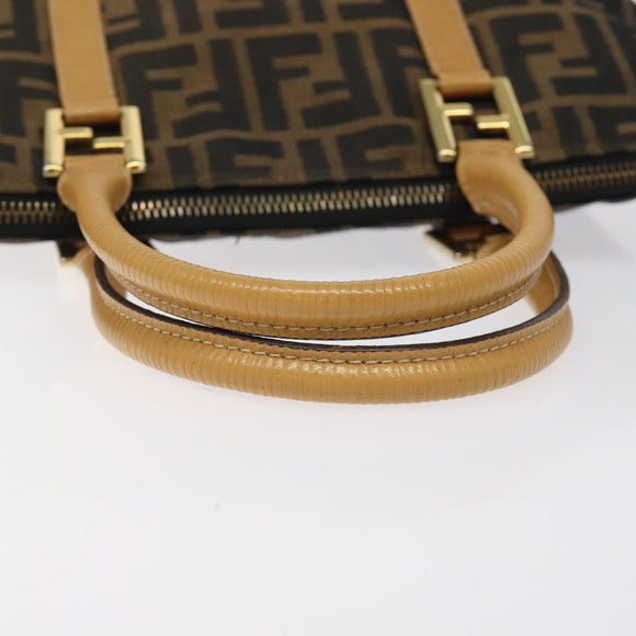 FENDI Zucca Canvas Hand Bag Black Brown gold Auth ar13475