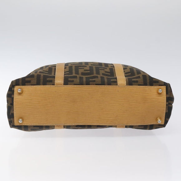 FENDI Zucca Canvas Hand Bag Black Brown gold Auth ar13475