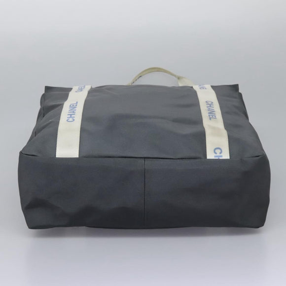 CHANEL Sports Tote Bag Nylon Gray White CC Auth ar13479