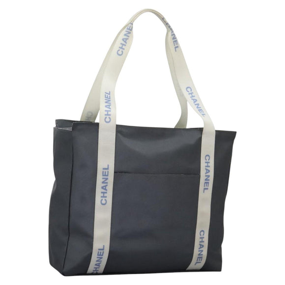 CHANEL Sports Tote Bag Nylon Gray White CC Auth ar13479