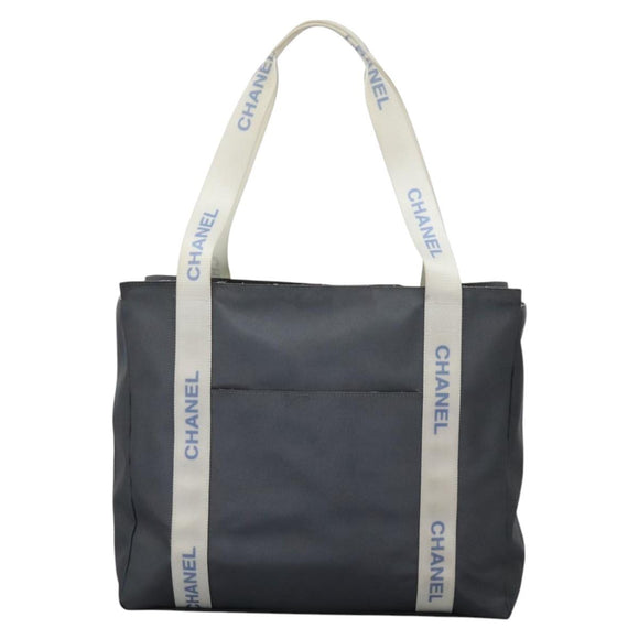 CHANEL Sports Tote Bag Nylon Gray White CC Auth ar13479