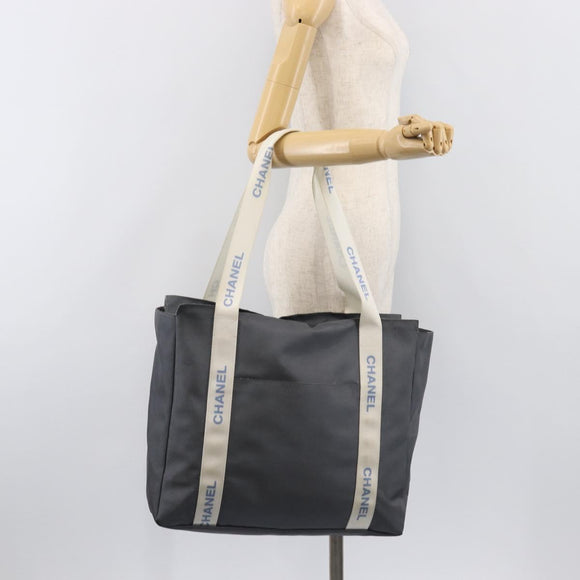 CHANEL Sports Tote Bag Nylon Gray White CC Auth ar13479
