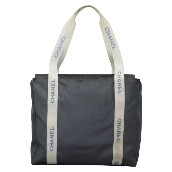 CHANEL Sports Tote Bag Nylon Gray White CC Auth ar13479