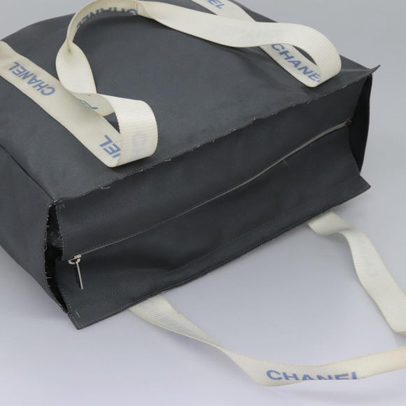 CHANEL Sports Tote Bag Nylon Gray White CC Auth ar13479