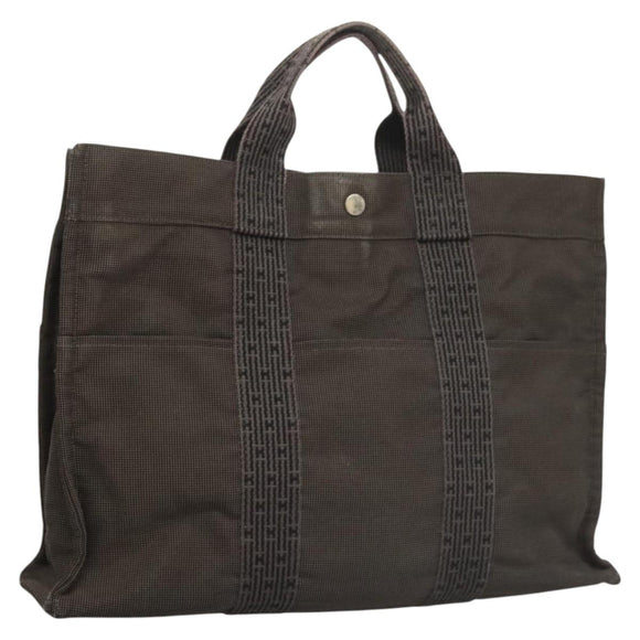 HERMES Her Line MM Tote Bag Canvas Gray Silver Auth ar13480