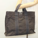 HERMES Her Line MM Tote Bag Canvas Gray Silver Auth ar13480-21