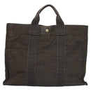 HERMES Her Line MM Tote Bag Canvas Gray Silver Auth ar13480-13