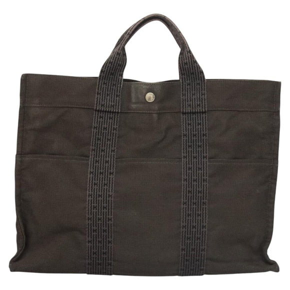 HERMES Her Line MM Tote Bag Canvas Gray Silver Auth ar13480