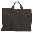 HERMES Her Line MM Tote Bag Canvas Gray Silver Auth ar13480-2