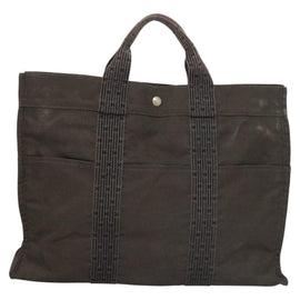 HERMES Her Line MM Tote Bag Canvas Gray Silver Auth ar13480 - 0