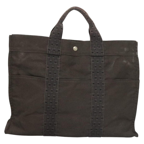 HERMES Her Line MM Tote Bag Canvas Gray Silver Auth ar13480