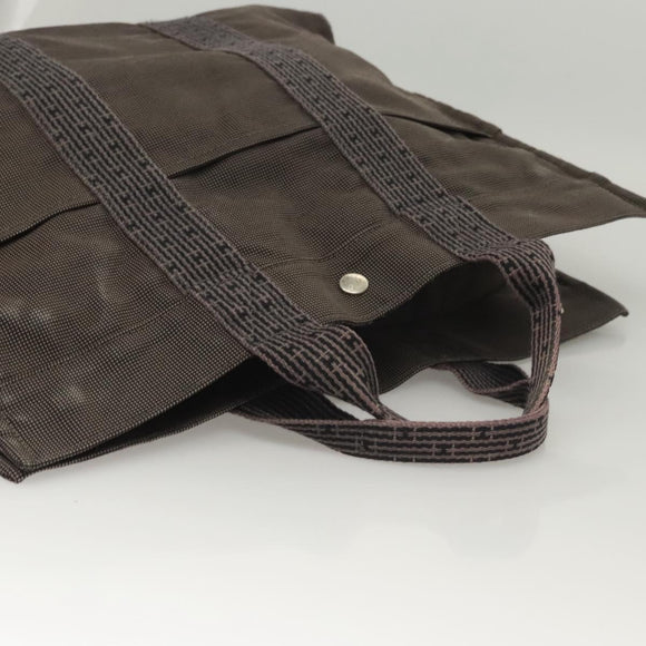 HERMES Her Line MM Tote Bag Canvas Gray Silver Auth ar13480