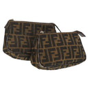 FENDI Zucca Canvas Pouch 2Set Black Brown Auth ar13481-1