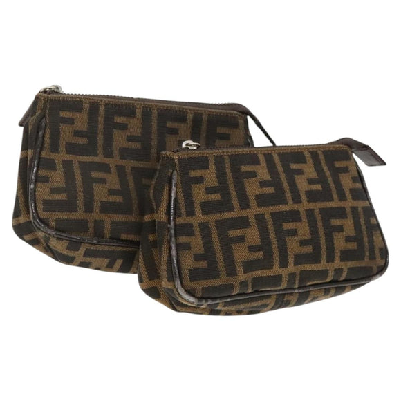FENDI Zucca Canvas Pouch 2Set Black Brown Auth ar13481