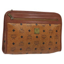 MCM Logogram Vicetos Clutch Bag PVC Leather Brown Gold Auth ar13502-1