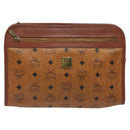 MCM Logogram Vicetos Clutch Bag PVC Leather Brown Gold Auth ar13502-13