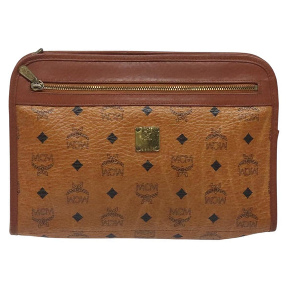 MCM Logogram Vicetos Clutch Bag PVC Leather Brown Gold Auth ar13502