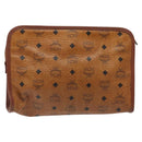 MCM Logogram Vicetos Clutch Bag PVC Leather Brown Gold Auth ar13502-2