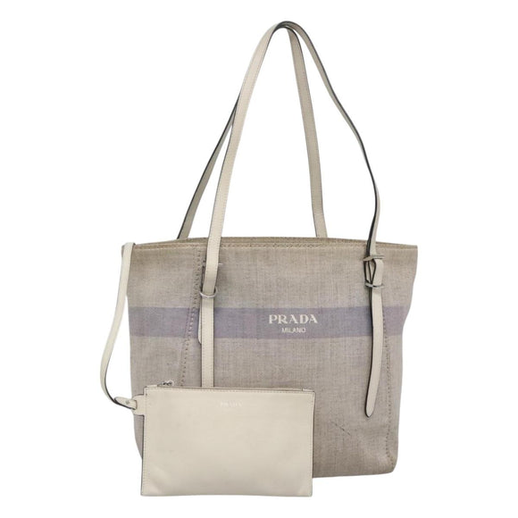 PRADA Tote Bag Canvas Gray Silver Auth ar13504
