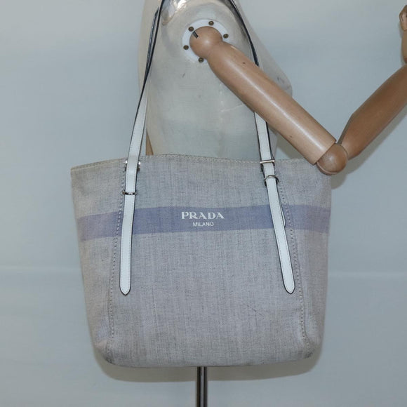 PRADA Tote Bag Canvas Gray Silver Auth ar13504