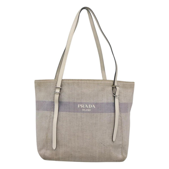 PRADA Tote Bag Canvas Gray Silver Auth ar13504