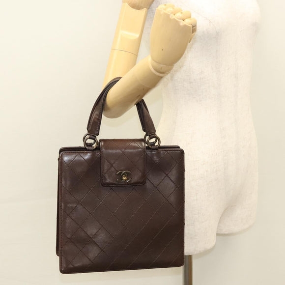 CHANEL Matelasse Hand Bag Leather Brown CC Auth ar13513