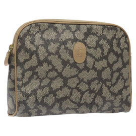 SAINT LAURENT Clutch Bag PVC Brown Gold Auth ar13514