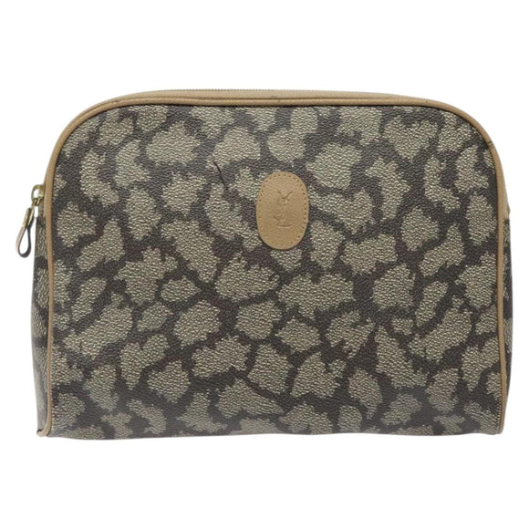 SAINT LAURENT Clutch Bag PVC Brown Gold Auth ar13514