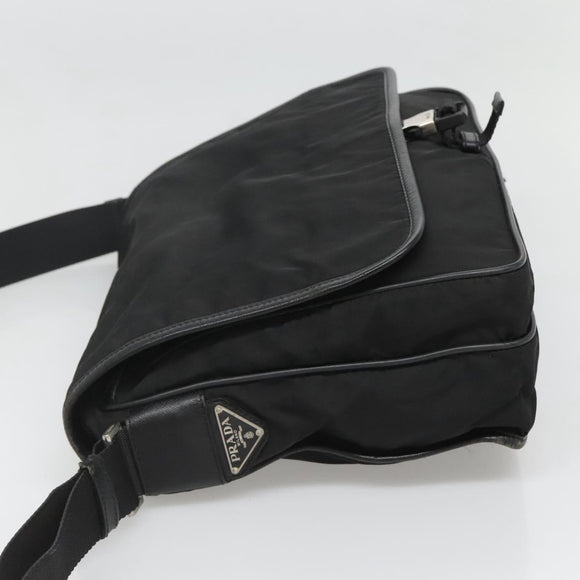 PRADA Shoulder Bag Nylon Black Silver Auth ar13535