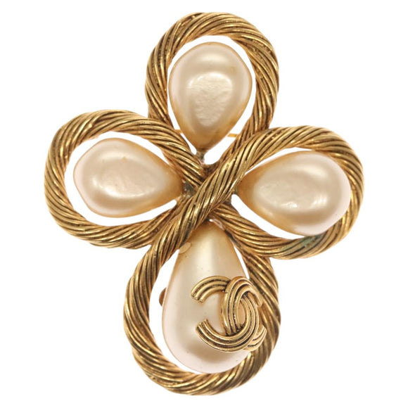 CHANEL Brooch metal Gold CC Auth ar13554
