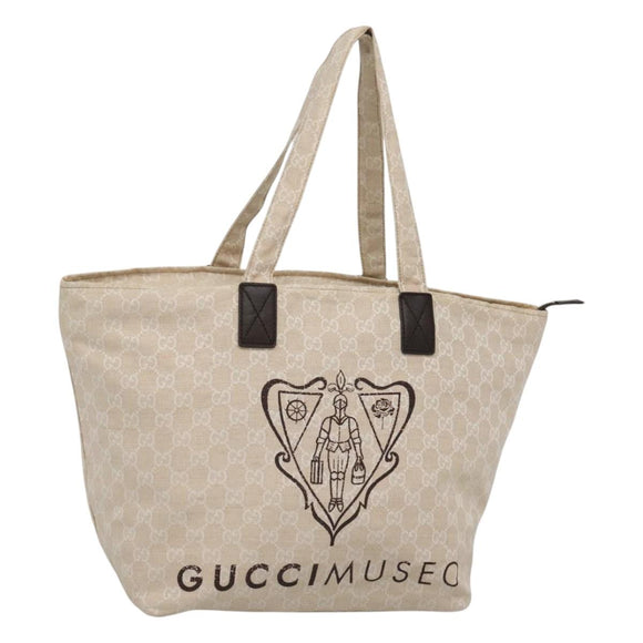 GUCCI GG Canvas Tote Bag Beige Silver 283416 Auth ar13566