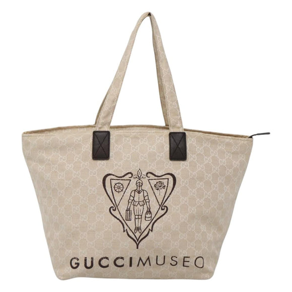 GUCCI GG Canvas Tote Bag Beige Silver 283416 Auth ar13566