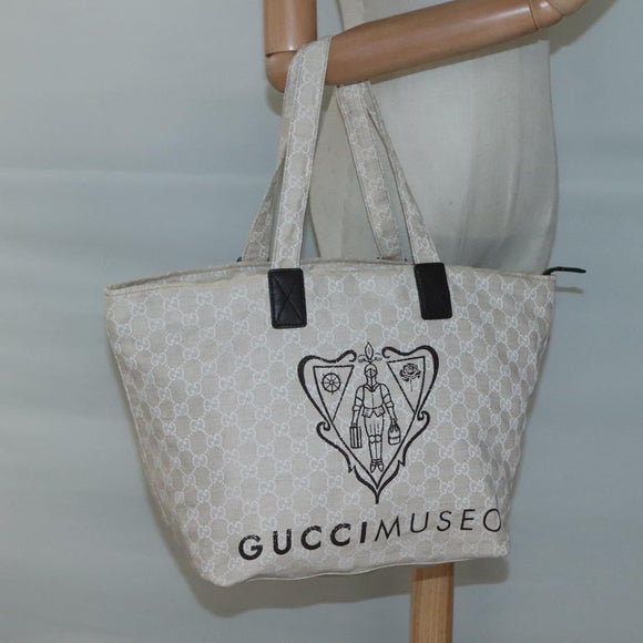 GUCCI GG Canvas Tote Bag Beige Silver 283416 Auth ar13566