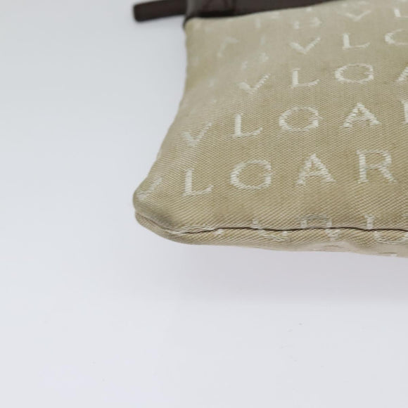 BVLGARI Shoulder Bag Canvas Beige Silver Auth ar13574