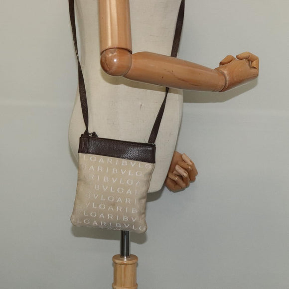BVLGARI Shoulder Bag Canvas Beige Silver Auth ar13574