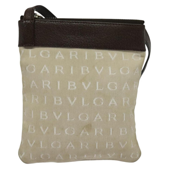 BVLGARI Shoulder Bag Canvas Beige Silver Auth ar13574