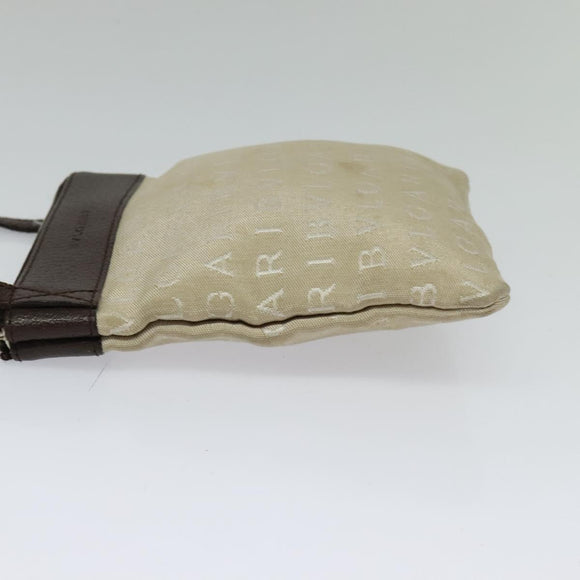 BVLGARI Shoulder Bag Canvas Beige Silver Auth ar13574