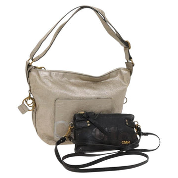 Chloe Shoulder Bag Leather 2Set Black Beige Gold Auth ar13578